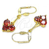 Oro Laminado Long Earring, Gold Filled Style with Garnet Cubic Zirconia, Polished, Golden Finish, 02.387.0066.1