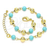 Oro Laminado Fancy Bracelet, Gold Filled Style Ball Design, with Turquoise Pearl, Polished, Golden Finish, 03.63.2227.1.08