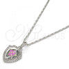 Rhodium Plated Pendant Necklace, Star Design, with Pink Opal and White Micro Pave, Polished, Rhodium Finish, 04.63.1325.5.18
