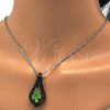 Gold Tone Pendant Necklace, Flower Design, with Green Azavache, Polished, Rhodium Finish, 04.276.0008.18.GT