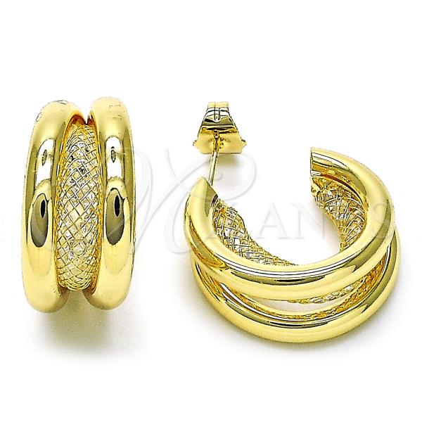 Oro Laminado Small Hoop, Gold Filled Style Filigree Design, with White Crystal, Polished, Golden Finish, 02.170.0458.25