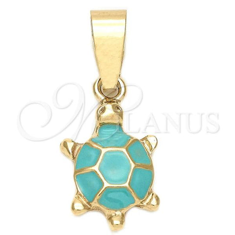 Oro Laminado Fancy Pendant, Gold Filled Style Turtle Design, Blue Enamel Finish, Golden Finish, 05.163.0062.1