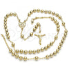 Oro Laminado Medium Rosary, Gold Filled Style Heart and Crucifix Design, Polished, Golden Finish, 09.118.0015.24