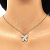 Oro Laminado Pendant Necklace, Gold Filled Style Butterfly Design, with White Micro Pave, Polished, Golden Finish, 04.94.0017.20