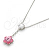 Rhodium Plated Pendant Necklace, Flower Design, with Light Rose Swarovski Crystals and White Cubic Zirconia, Polished, Rhodium Finish, 04.239.0048.16