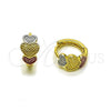 Oro Laminado Huggie Hoop, Gold Filled Style Heart Design, Polished, Tricolor, 02.156.0729.15