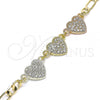 Oro Laminado Fancy Bracelet, Gold Filled Style Heart Design, with White Crystal, Polished, Tricolor, 03.380.0130.07