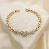 Oro Laminado Fancy Bracelet, Gold Filled Style Heart Design, with White Micro Pave, Polished, Golden Finish, 03.283.0136.07