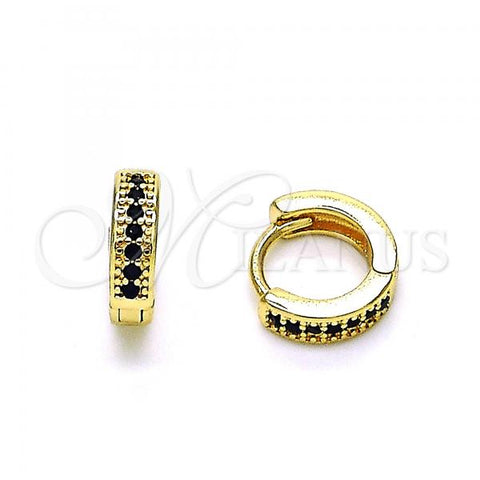 Oro Laminado Huggie Hoop, Gold Filled Style with Black Micro Pave, Polished, Golden Finish, 02.195.0106.7.10