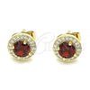 Oro Laminado Stud Earring, Gold Filled Style with Garnet Cubic Zirconia and White Micro Pave, Polished, Golden Finish, 02.210.0478.1