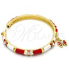 Oro Laminado Individual Bangle, Gold Filled Style Butterfly and Bow Design, with White Crystal, Red Enamel Finish, Golden Finish, 07.254.0001.1.03 (06 MM Thickness, Size 3 - 2.00 Diameter)
