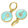 Oro Laminado Dangle Earring, Gold Filled Style Tree Design, Turquoise Enamel Finish, Golden Finish, 02.377.0027