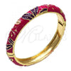 Oro Laminado Individual Bangle, Gold Filled Style Flower Design, Dark Pink Enamel Finish, Golden Finish, 07.246.0008.2.05 (10 MM Thickness, Size 5 - 2.50 Diameter)