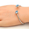 Rhodium Plated Individual Bangle, with Aquamarine Swarovski Crystals, Polished, Rhodium Finish, 07.239.0007.6 (03 MM Thickness, One size fits all)