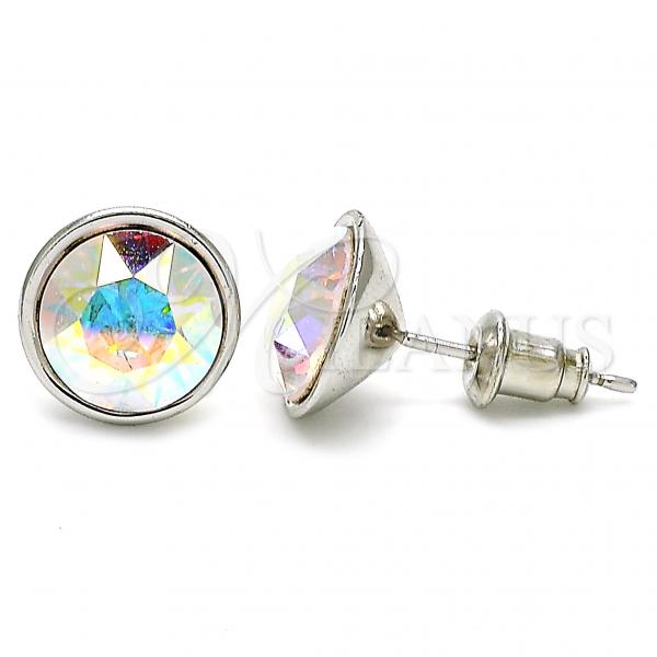 Rhodium Plated Stud Earring, with Aurore Boreale Swarovski Crystals, Polished, Rhodium Finish, 02.26.0265
