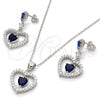 Sterling Silver Earring and Pendant Adult Set, Heart Design, with Sapphire Blue and White Cubic Zirconia, Polished, Rhodium Finish, 10.175.0032