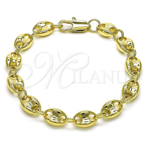Oro Laminado Fancy Bracelet, Gold Filled Style Puff Mariner Design, Polished, Golden Finish, 03.213.0274.07
