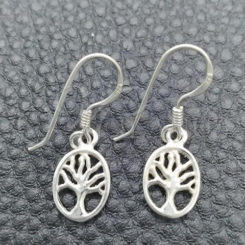 Sterling Silver Dangle Earring, Tree Design, Polished, Silver Finish, 02.397.0014