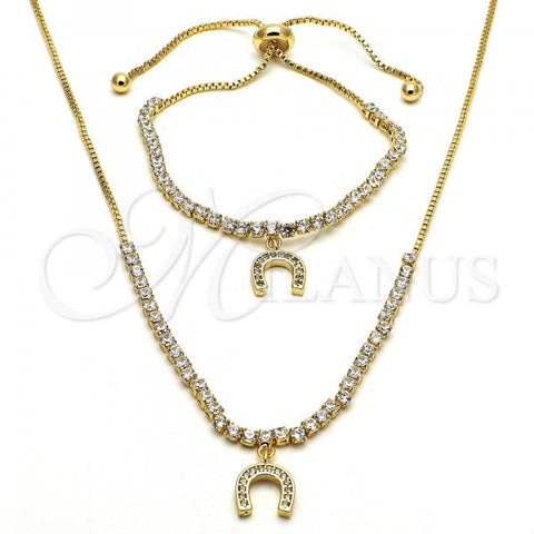 Oro Laminado Necklace and Bracelet, Gold Filled Style with White Cubic Zirconia, Polished, Golden Finish, 06.221.0019