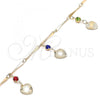 Oro Laminado Charm Anklet , Gold Filled Style Heart and Rattle Charm Design, with Multicolor Crystal, Polished, Golden Finish, 03.213.0107.1.10