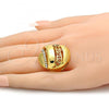 Oro Laminado Multi Stone Ring, Gold Filled Style Greek Key Design, with White Crystal, Polished, Golden Finish, 01.241.0013.09 (Size 9)