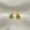 Oro Laminado Stud Earring, Gold Filled Style with Green Micro Pave, Polished, Golden Finish, 02.344.0125.2