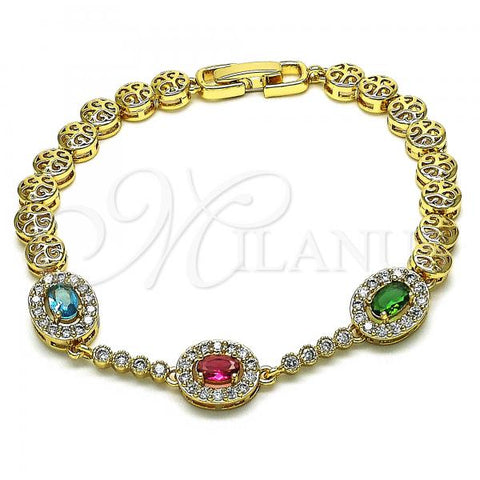 Oro Laminado Fancy Bracelet, Gold Filled Style with Multicolor Cubic Zirconia, Polished, Golden Finish, 03.283.0290.07