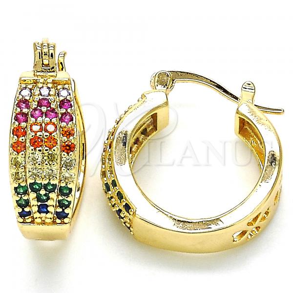 Oro Laminado Small Hoop, Gold Filled Style with Multicolor Cubic Zirconia, Polished, Golden Finish, 02.210.0273.3.20