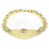 Oro Laminado ID Bracelet, Gold Filled Style Dolphin and Heart Design, Polished, Golden Finish, 03.63.1945.08