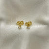 Oro Laminado Stud Earring, Gold Filled Style with White Cubic Zirconia, Polished, Golden Finish, 5.128.015