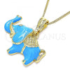 Oro Laminado Pendant Necklace, Gold Filled Style Elephant Design, Blue Enamel Finish, Golden Finish, 04.380.0002.3.20
