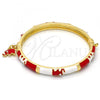 Oro Laminado Individual Bangle, Gold Filled Style Elephant Design, with White Crystal, Red Enamel Finish, Golden Finish, 07.254.0002.3.03 (06 MM Thickness, Size 3 - 2.00 Diameter)