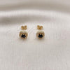 Oro Laminado Stud Earring, Gold Filled Style with Black Cubic Zirconia and White Micro Pave, Polished, Golden Finish, 02.342.0107