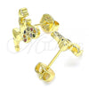 Oro Laminado Stud Earring, Gold Filled Style Angel and Heart Design, with Multicolor Micro Pave, Polished, Golden Finish, 02.156.0462.3