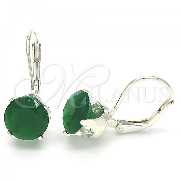 Sterling Silver Leverback Earring, with Green Cubic Zirconia, Polished,, 02.63.2622.3