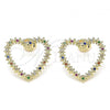 Oro Laminado Stud Earring, Gold Filled Style Heart Design, with Multicolor Micro Pave, Polished, Golden Finish, 02.156.0439.3