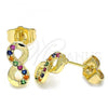 Oro Laminado Stud Earring, Gold Filled Style Infinite Design, with Multicolor Micro Pave, Polished, Golden Finish, 02.210.0425.1