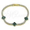 Oro Laminado Fancy Bracelet, Gold Filled Style Four-leaf Clover Design, with White Cubic Zirconia, Green Enamel Finish, Golden Finish, 03.284.0049.2.07