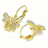 Oro Laminado Leverback Earring, Gold Filled Style Bee Design, with White Micro Pave, Polished, Golden Finish, 02.210.0378