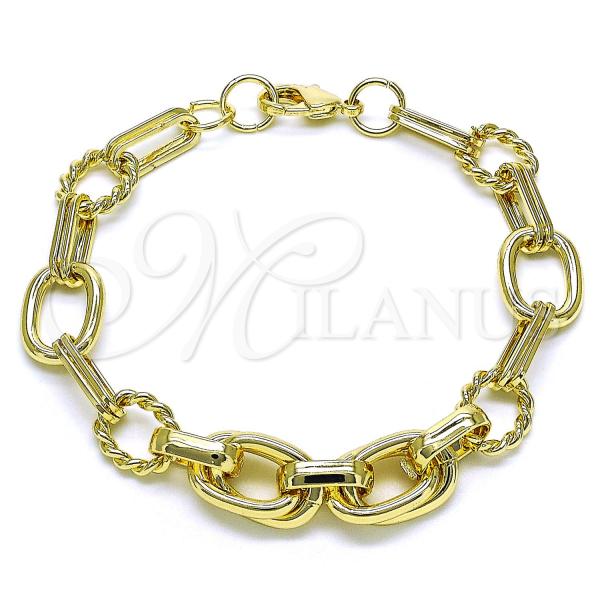 Oro Laminado Fancy Bracelet, Gold Filled Style Rolo and Twist Design, Polished, Golden Finish, 03.331.0285.08