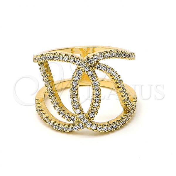 Oro Laminado Multi Stone Ring, Gold Filled Style with White Micro Pave, Polished, Golden Finish, 01.155.0044.09 (Size 9)