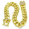 Oro Laminado Basic Bracelet, Gold Filled Style Miami Cuban Design, with White Cubic Zirconia, Polished, Golden Finish, 03.278.0005.09