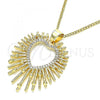 Oro Laminado Pendant Necklace, Gold Filled Style Heart Design, with White Micro Pave, Polished, Golden Finish, 04.156.0293.20