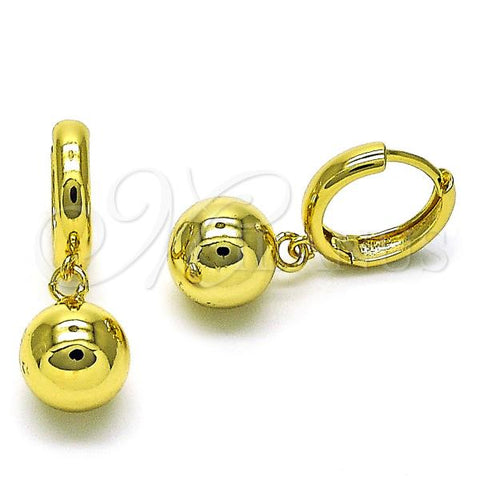 Oro Laminado Huggie Hoop, Gold Filled Style Ball Design, Polished, Golden Finish, 02.341.0162.14