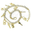 Oro Laminado Charm Anklet , Gold Filled Style key and Lock Design, with White Crystal, Polished, Golden Finish, 03.372.0011.10