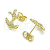 Oro Laminado Stud Earring, Gold Filled Style Anchor Design, with White Micro Pave and White Cubic Zirconia, Polished, Golden Finish, 02.156.0571
