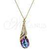 Oro Laminado Pendant Necklace, Gold Filled Style Teardrop and Rolo Design, with Heliotrope and Aurore Boreale Swarovski Crystals, Polished, Golden Finish, 04.239.0037.5.16