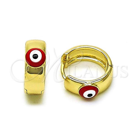 Oro Laminado Huggie Hoop, Gold Filled Style Evil Eye Design, Red Enamel Finish, Golden Finish, 02.213.0537.15