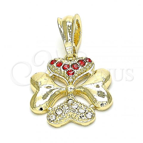 Oro Laminado Fancy Pendant, Gold Filled Style Heart Design, with Garnet and White Crystal, Polished, Golden Finish, 05.351.0085.1