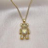 Oro Laminado Pendant Necklace, Gold Filled Style Teddy Bear Design, with White and Black Micro Pave, Polished, Golden Finish, 04.381.0024.18
